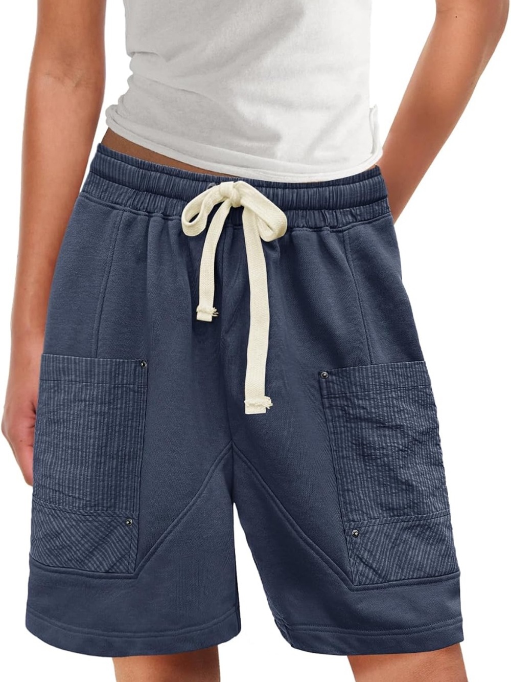 Summer Baggy Shorts Drawstring Elastic Waist Casual Cargo Long L. 2704/bb16-1